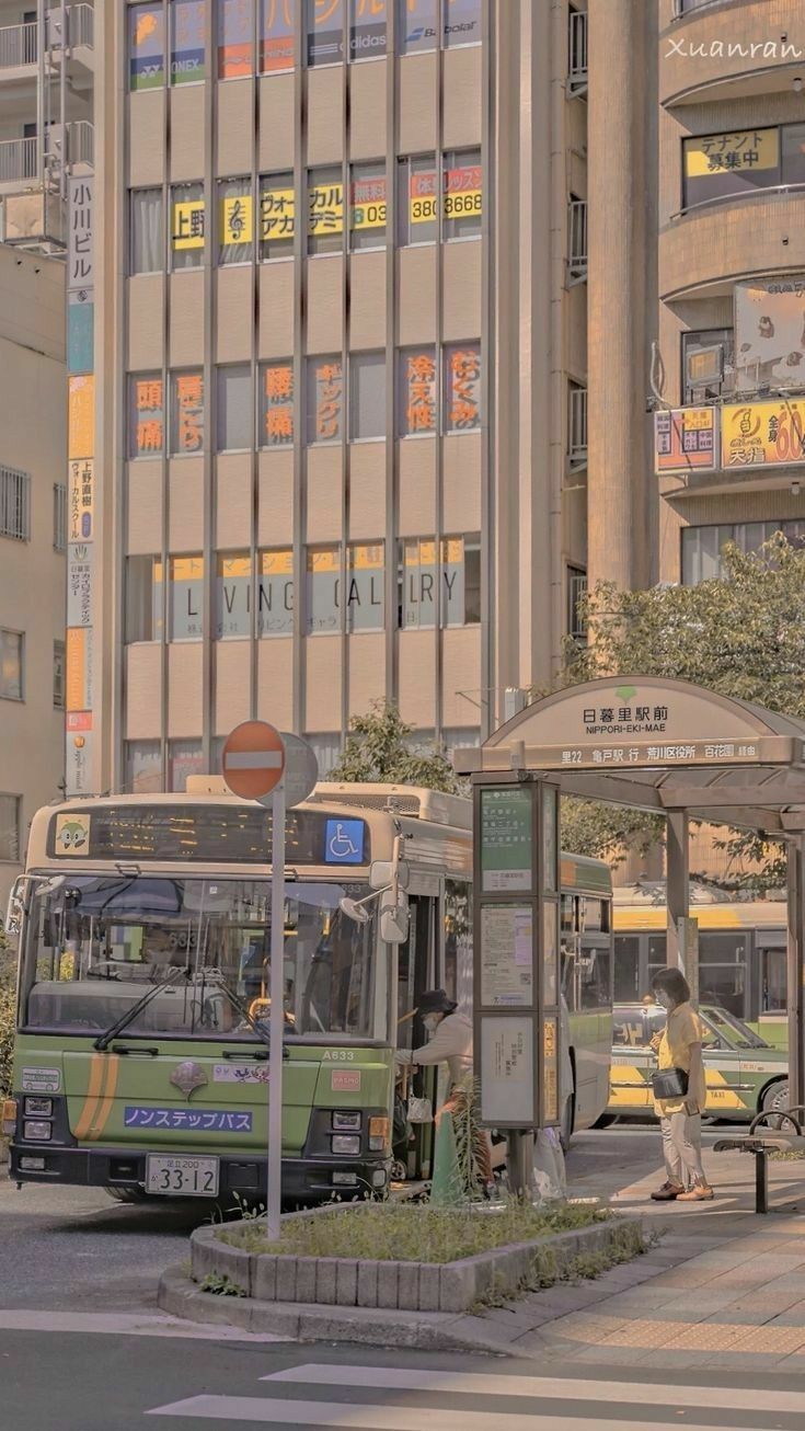 street in japan with bus in view